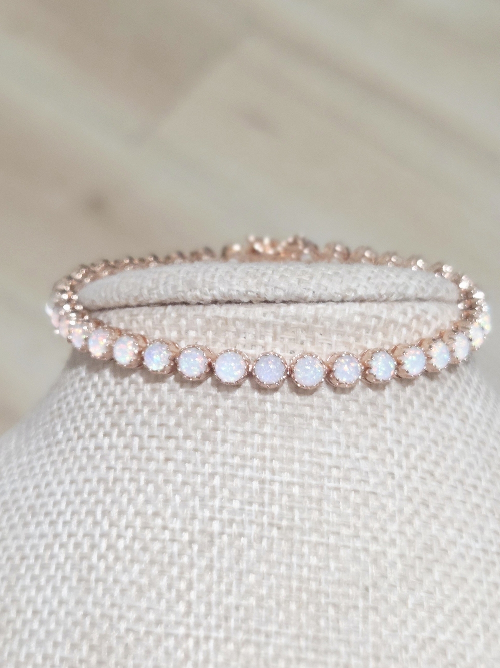 Rose Gold Opal Tennis Bracelet - Elegant White Opal Station Bracelet